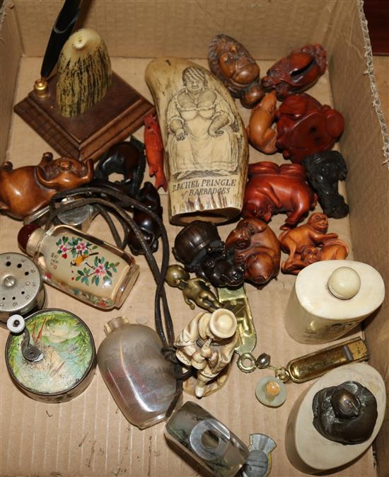 A group of netsuke, carvings etc
